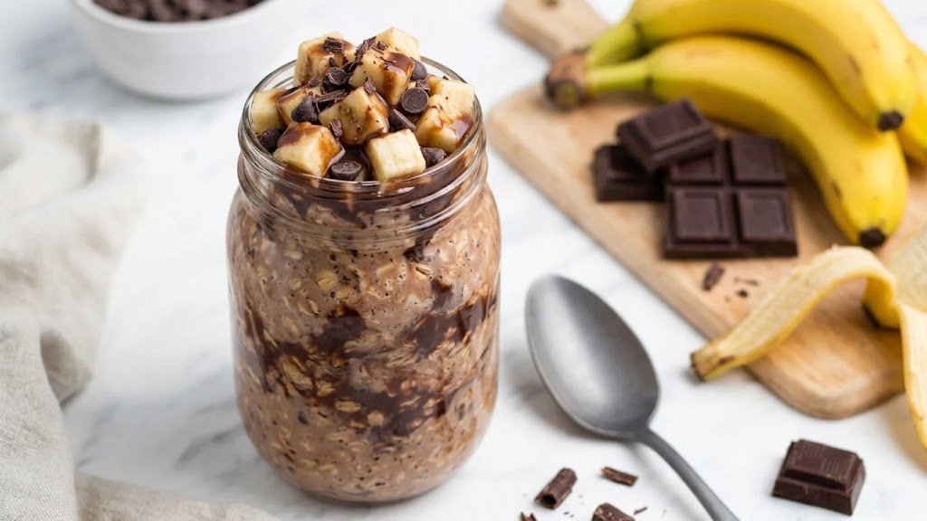 Overnight Oats de banana com cacau